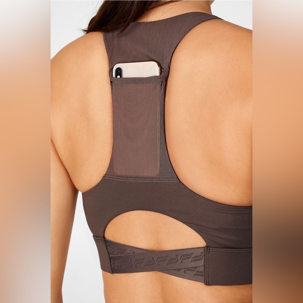 *Fabletics* Brown V-Neck Medium Impact Racerback … - image 3